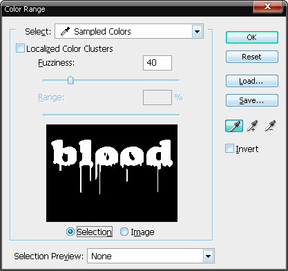 Выберите область надписи с помощью Select-Color Range